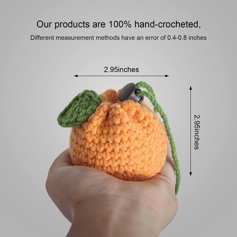 BRTOO Small Crochet Purse 100% Handmade Knitted Storage Bag Cute Funny Coin Change Purse Pouch Mini Cartoon Shark Funny Plush Drawstring Headphone Wallet for Women Girls Gift(Orange) - Image 3